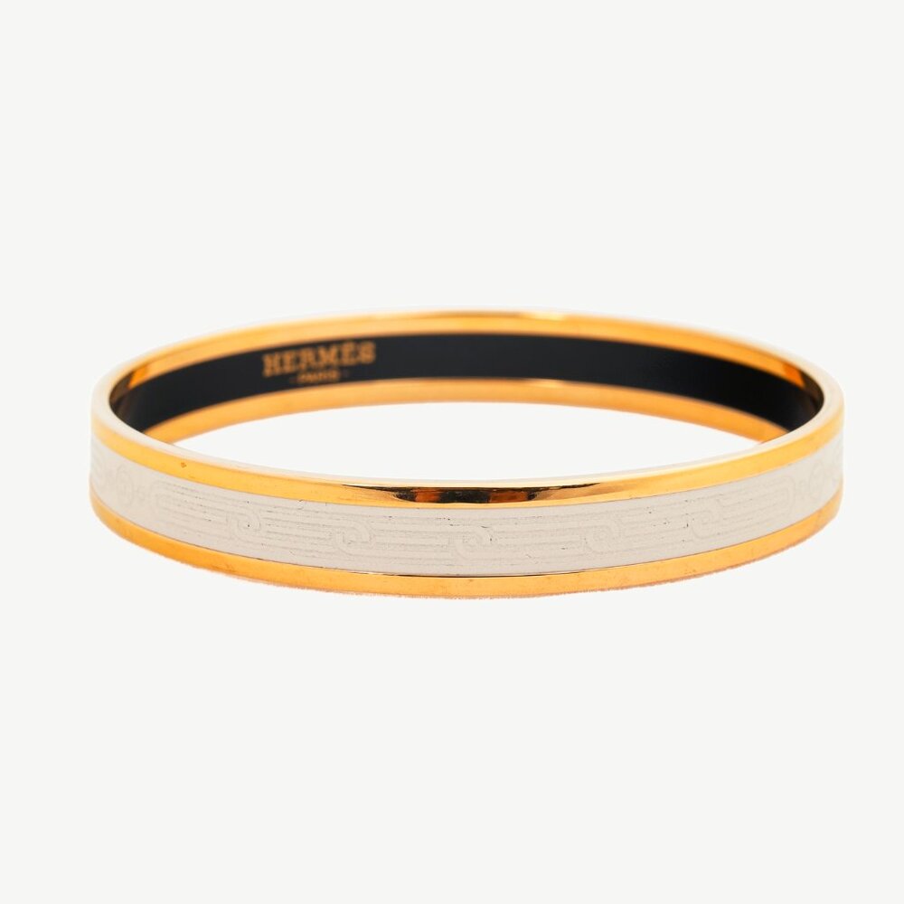 Hermes Sellier Blanc Engraved Bangle